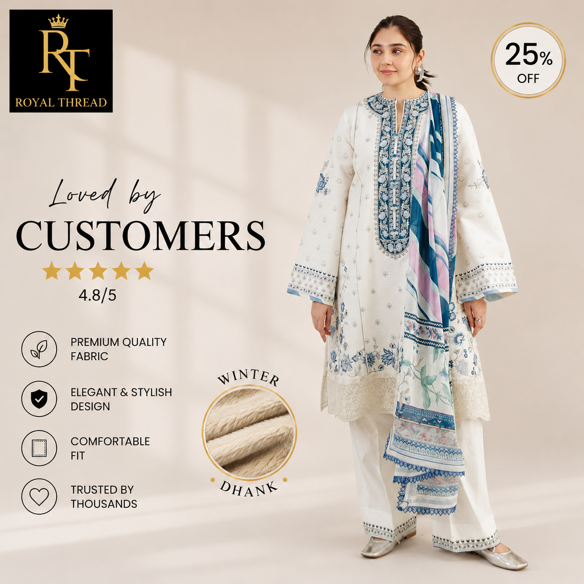 Zara Shahjahan DHANAK 3PC EMBROIDERED