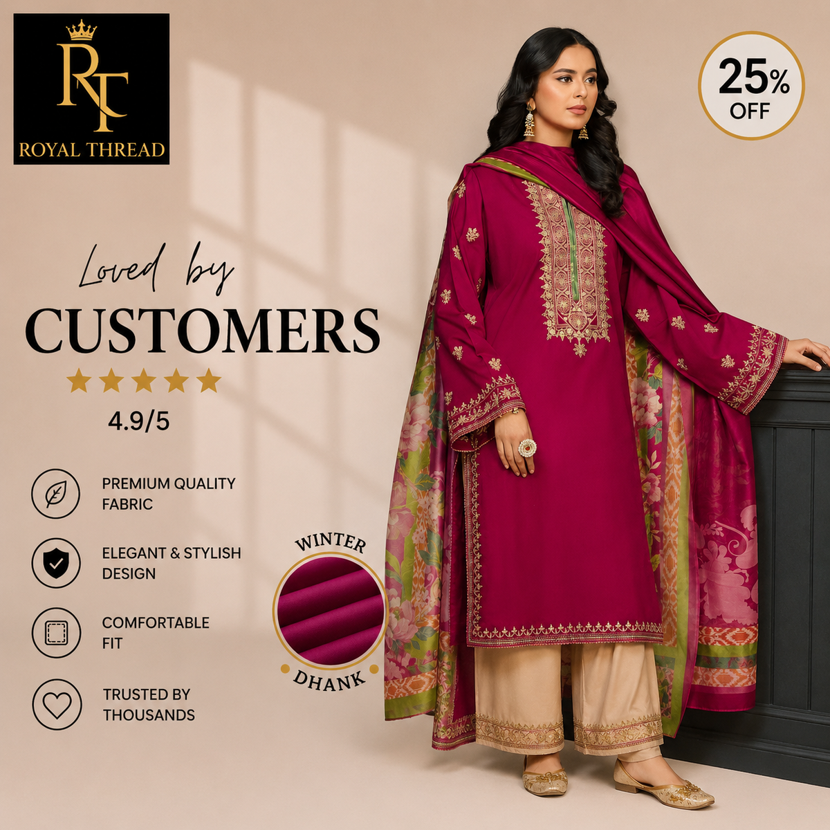 KOKUM DHANAK 3PC EMBROIDERED