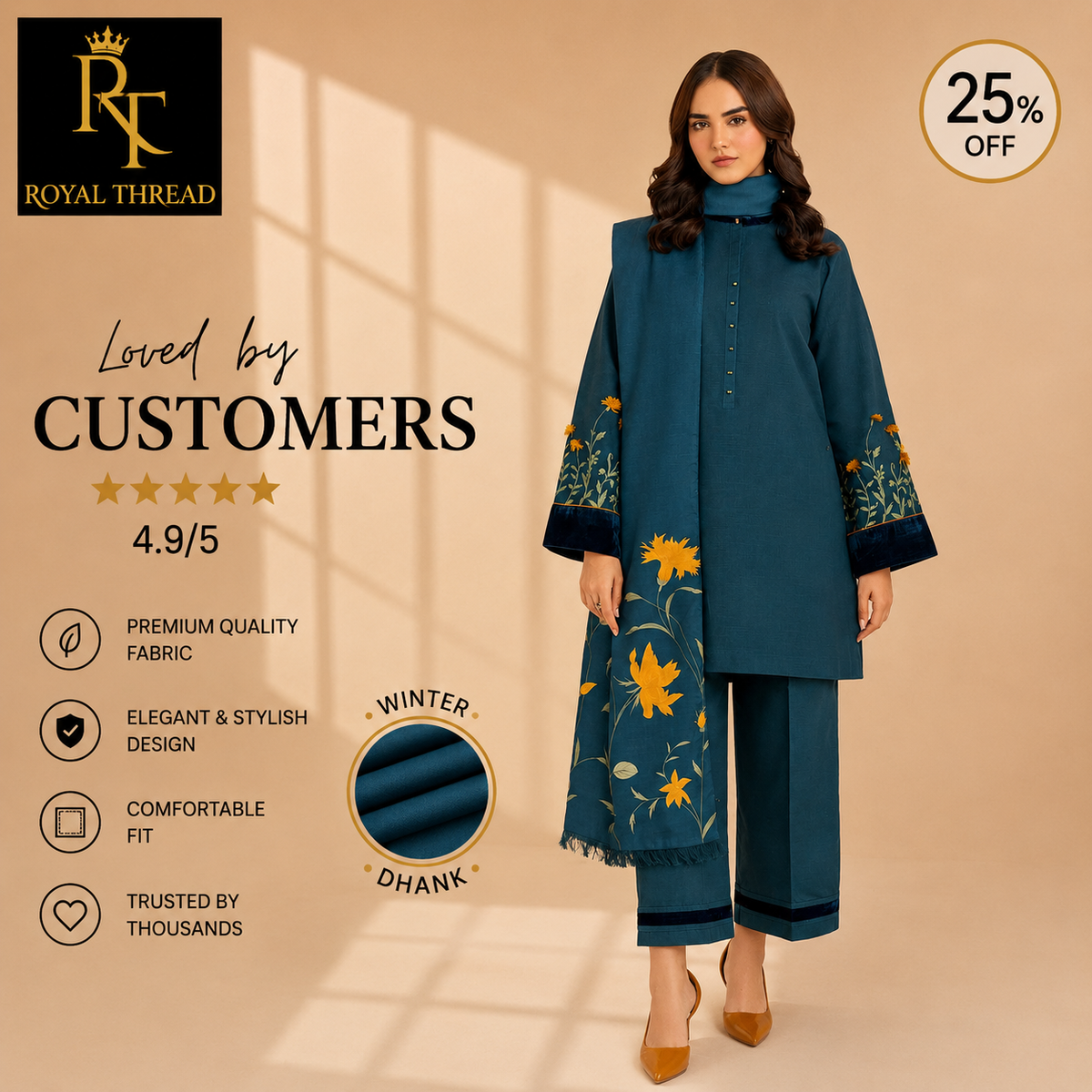 BAROQUE DHANAK 3PC EMBROIDERED