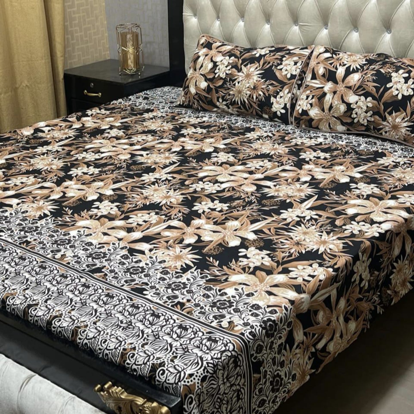 𝟯𝗗 Bed sheet Cotton Satin King size (95*90) Premium Quality