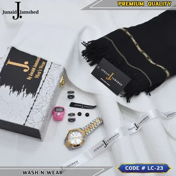 J. Business Class 4 Season Wash N Wear With Luxury Box & Bag + Button + Tasbeeh + Rolex Watch + Cufflinks + Shawl
