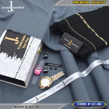 J. Business Class 4 Season Wash N Wear With Luxury Box & Bag + Button + Tasbeeh + Rolex Watch + Cufflinks + Shawl
