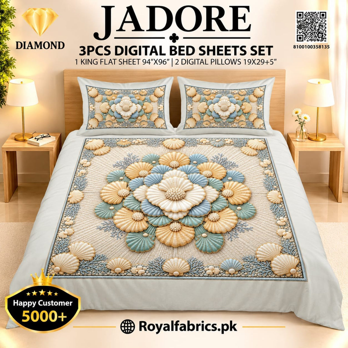 JADORE 3PCS DIGITAL 5D BED SHEET SET (Diamond)