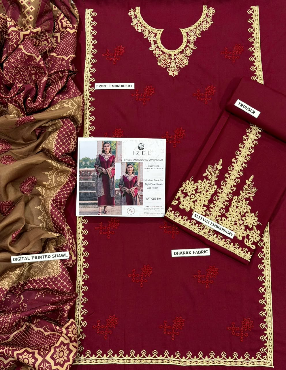 IZEL DHANAK 3PC EMBROIDERED
