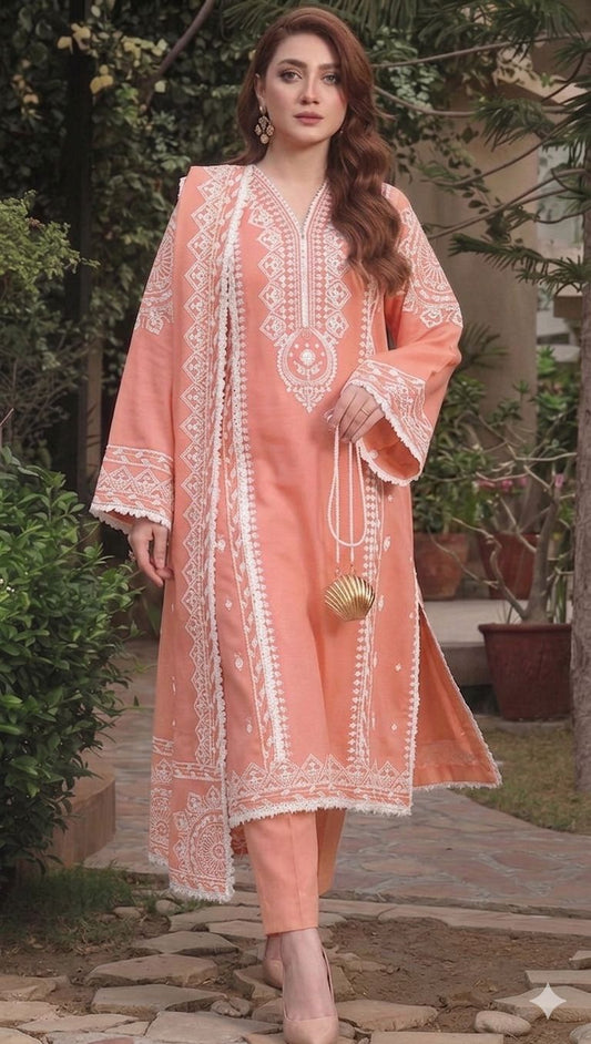 Aneela'S DHANAK 3PC EMBROIDERED