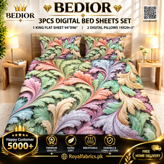 BEDIOR 3PCS DIGITAL 5D BED SHEET SET (Diamond)