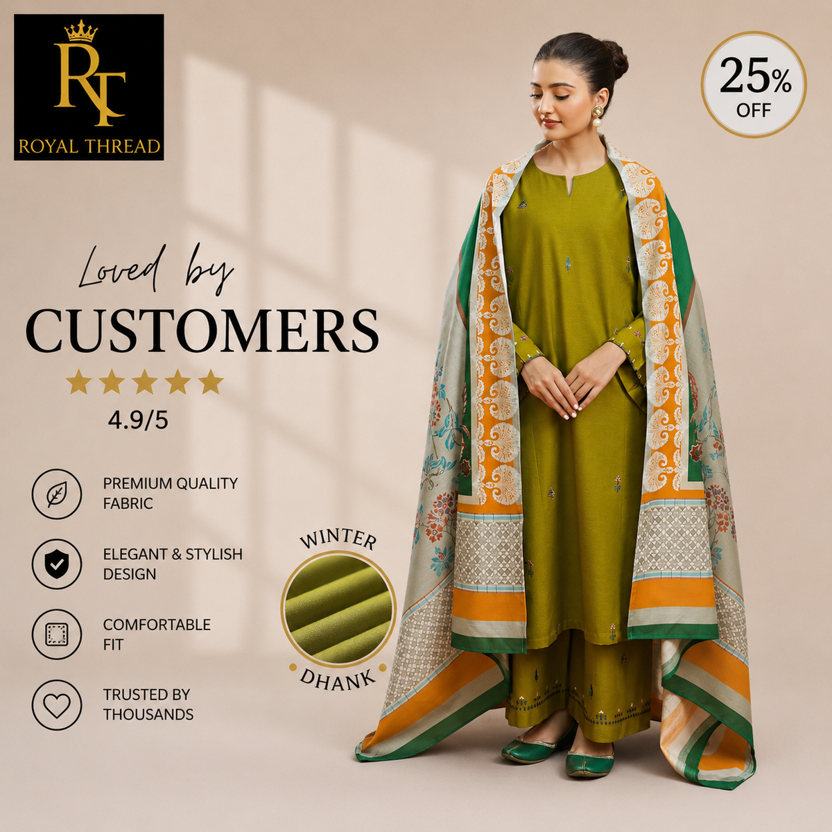 URGE DHANAK 3PC EMBROIDERED