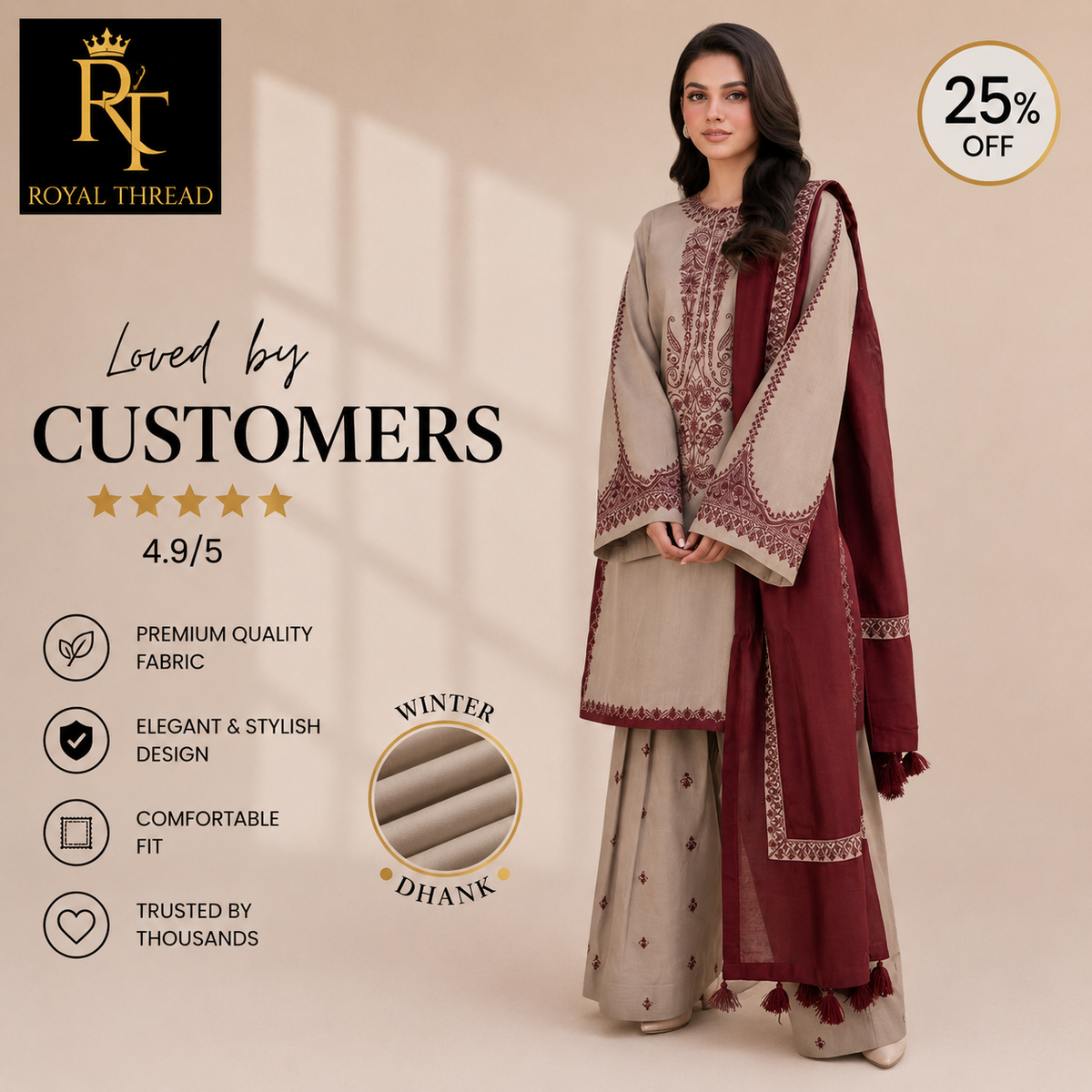 URGE DHANAK 3PC EMBROIDERED