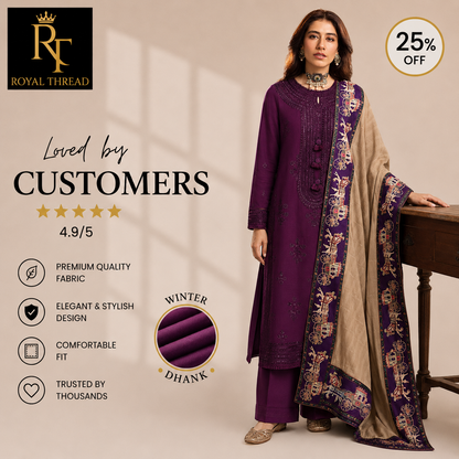 ASIM JOFA  DHANAK 3PC EMBROIDERED