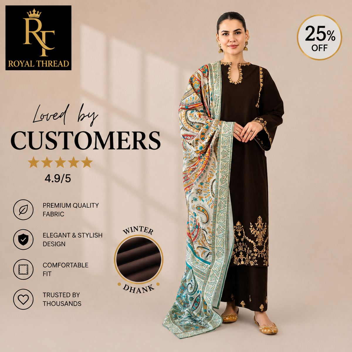 URGE DHANAK 3PC EMBROIDERED