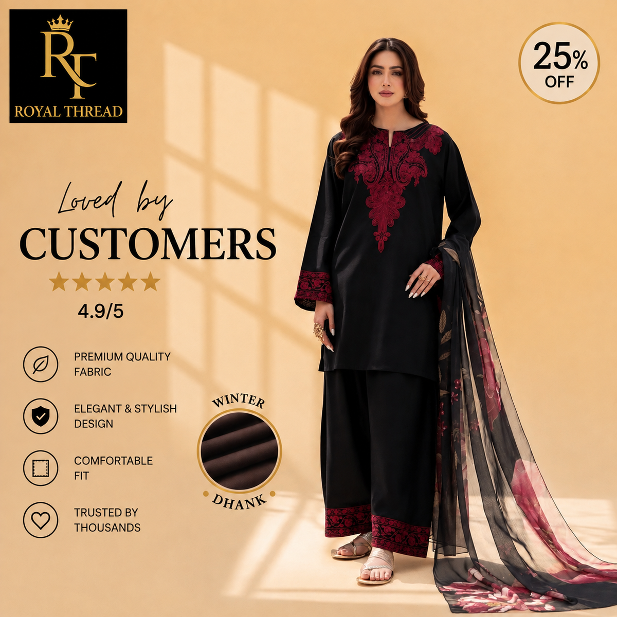 Zara Shahjahan DHANAK 3PC EMBROIDERED