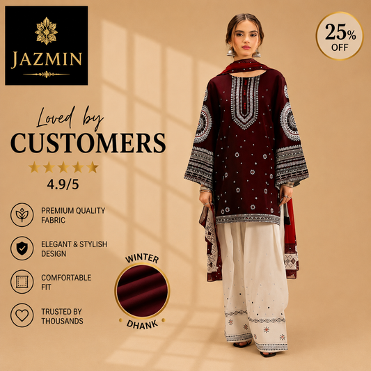 JAZMIN DHANAK 3PC EMBROIDERED