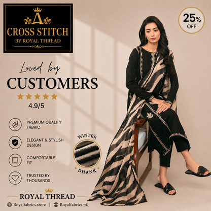 CROSS STITCH DHANAK 3PC EMBROIDERED