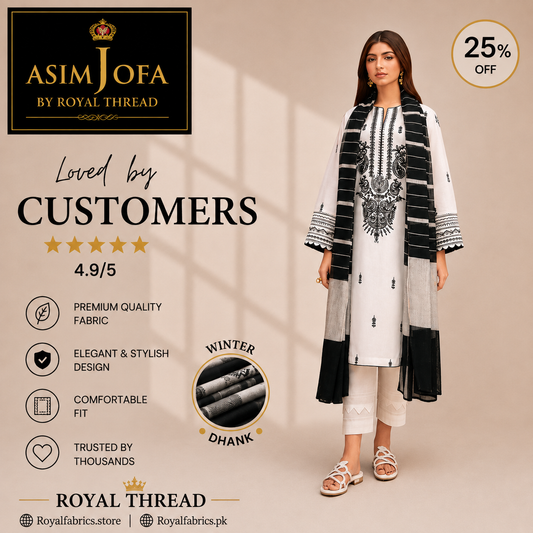 ASIM JOFA DHANAK 3PC EMBROIDERED