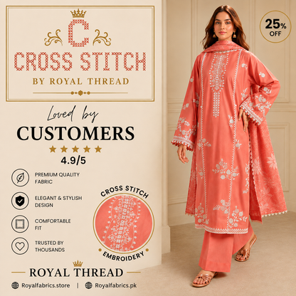 CROSS STITCH DHANAK 3PC EMBROIDERED