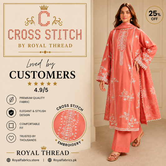 CROSS STITCH DHANAK 3PC EMBROIDERED