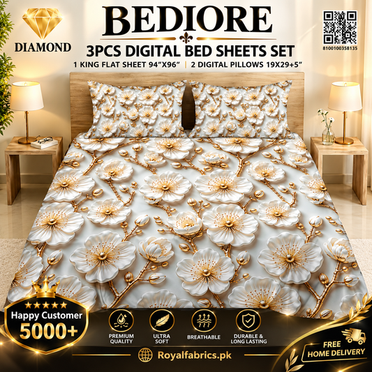BEDIORE 3PCS DIGITAL 5D BED SHEET SET (Diamond)