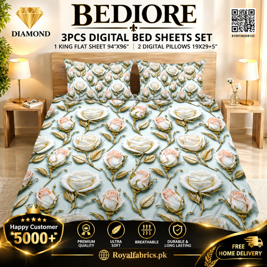 BEDIORE 3PCS DIGITAL 5D BED SHEET SET (Diamond)