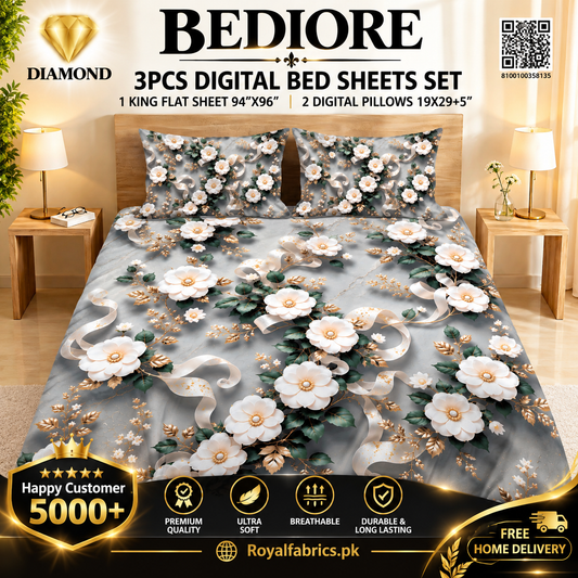 BEDIORE 3PCS DIGITAL 5D BED SHEET SET (Diamond)