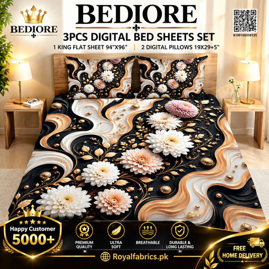 BEDIORE 3PCS DIGITAL 5D BED SHEET SET (Diamond)