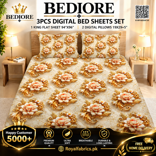 BEDIORE 3PCS DIGITAL 5D BED SHEET SET (Diamond)
