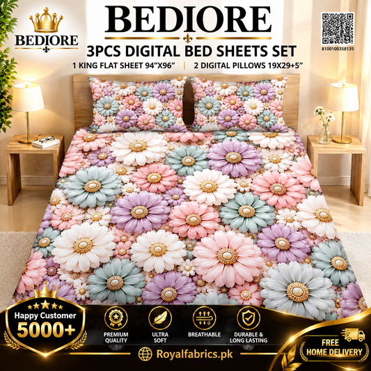 BEDIORE 3PCS DIGITAL 5D BED SHEET SET (Diamond)