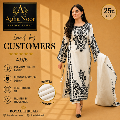 AGHA NOOR DHANAK 3PC EMBROIDERED