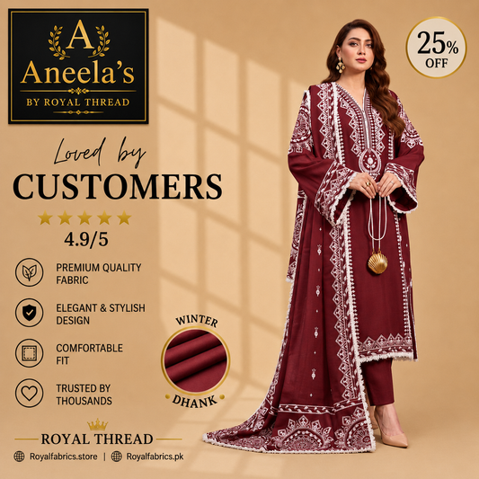 ANEELA'S DHANAK 3PC EMBROIDERED
