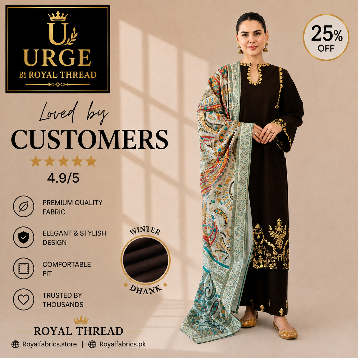 URGE DHANAK 3PC EMBROIDERED