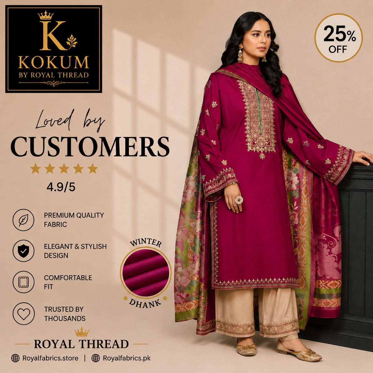 KOKUM DHANAK 3PC EMBROIDERED