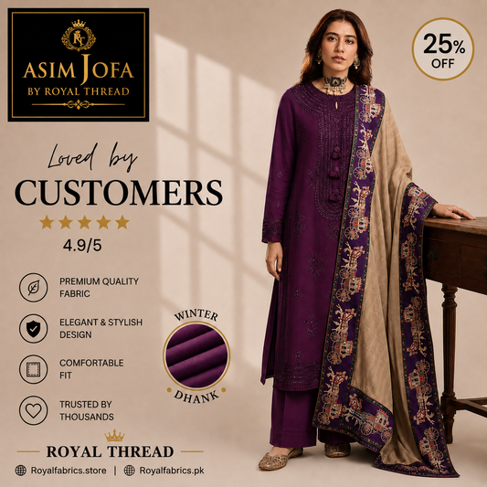 ASIM JOFA  DHANAK 3PC EMBROIDERED
