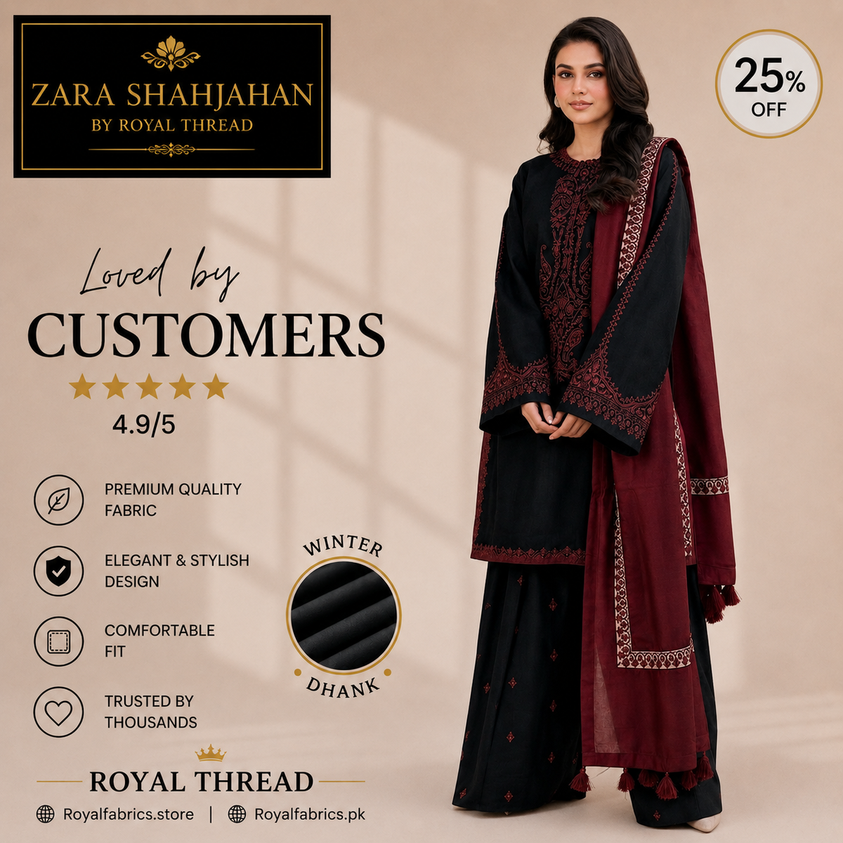 Zara Shahjahan DHANAK 3PC EMBROIDERED