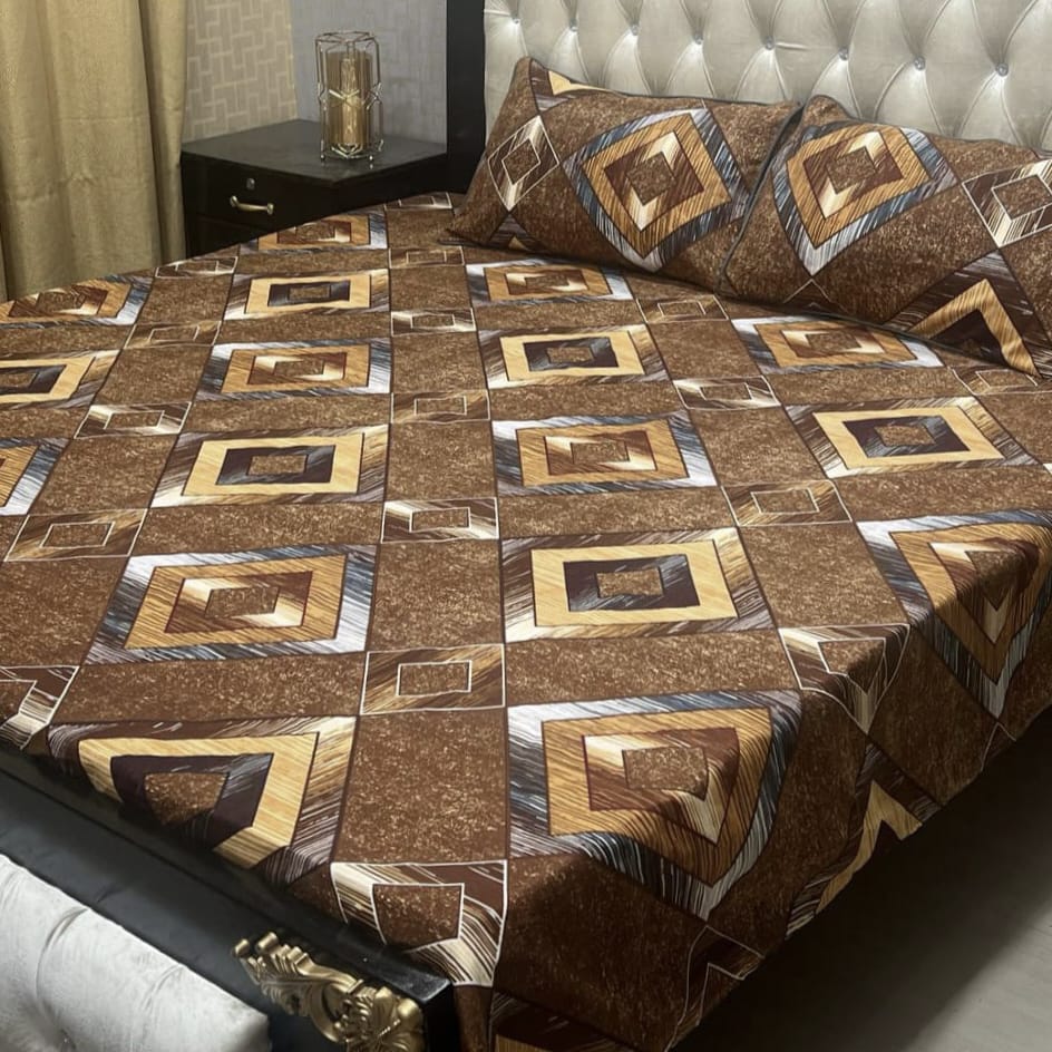 𝟯𝗗 Bed sheet Cotton Satin King size (95*90) Premium Quality