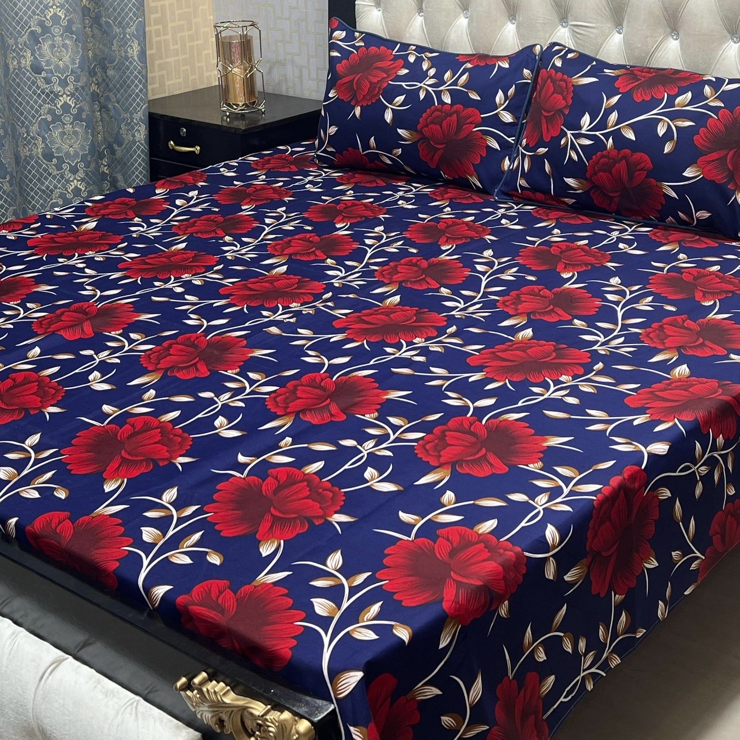 𝟯𝗗 Bed sheet Cotton Satin King size (95*90) Premium Quality