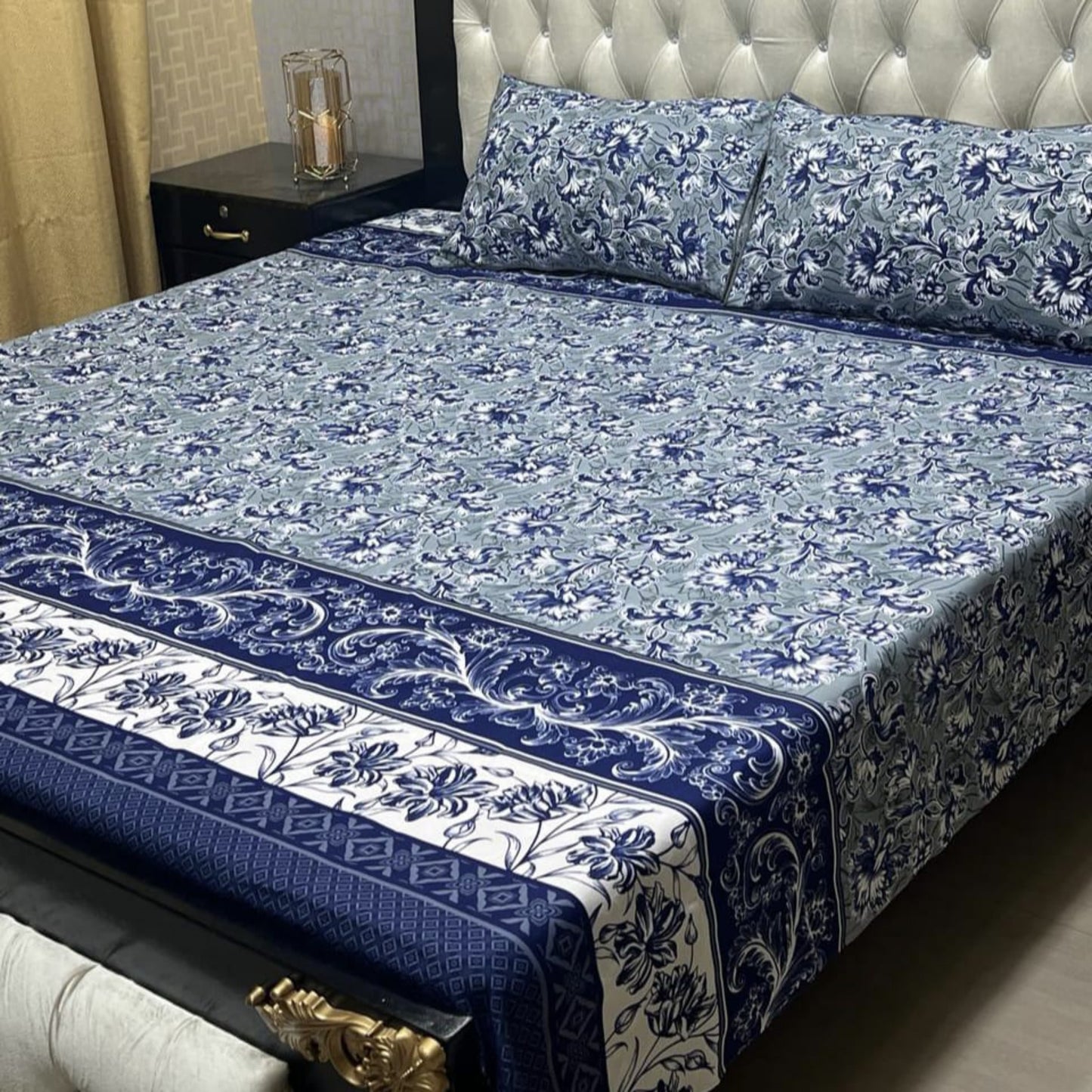 𝟯𝗗 Bed sheet Cotton Satin King size (95*90) Premium Quality (Copy) (Copy)