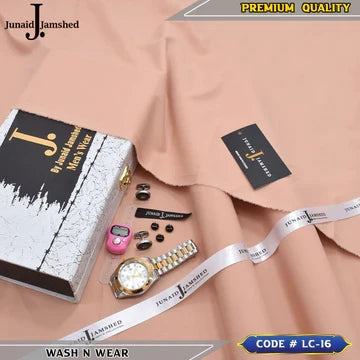 J. Business Class 4 Season Wash N Wear With Luxury Box & Bag + Button + Tasbeeh + Rolex Watch + Cufflinks ( Tea Pink )