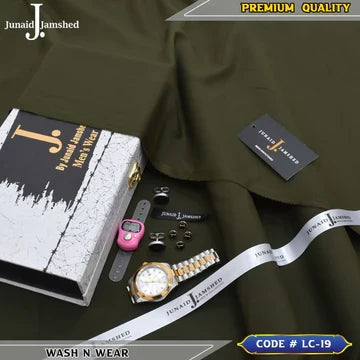 J. Business Class 4 Season Wash N Wear With Luxury Box & Bag + Button + Tasbeeh + Rolex Watch + Cufflinks ( Charcoal )