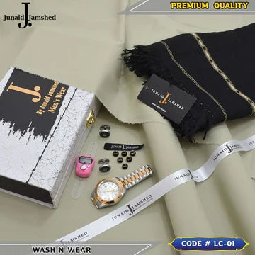 J. Business Class 4 Season Wash N Wear With Luxury Box & Bag + Button + Tasbeeh + Rolex Watch + Cufflinks + Shawl