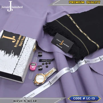 J. Business Class 4 Season Wash N Wear With Luxury Box & Bag + Button + Tasbeeh + Rolex Watch + Cufflinks + Shawl