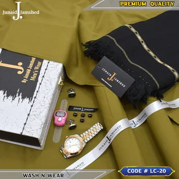 J. Business Class 4 Season Wash N Wear With Luxury Box & Bag + Button + Tasbeeh + Rolex Watch + Cufflinks + Shawl