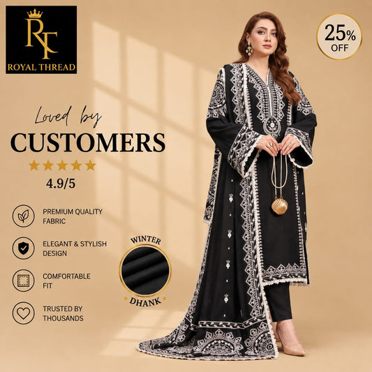Aneela'S DHANAK 3PC EMBROIDERED