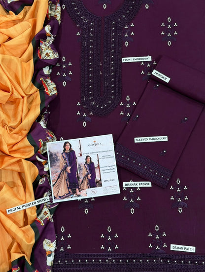 ASIM JOFA  DHANAK 3PC EMBROIDERED