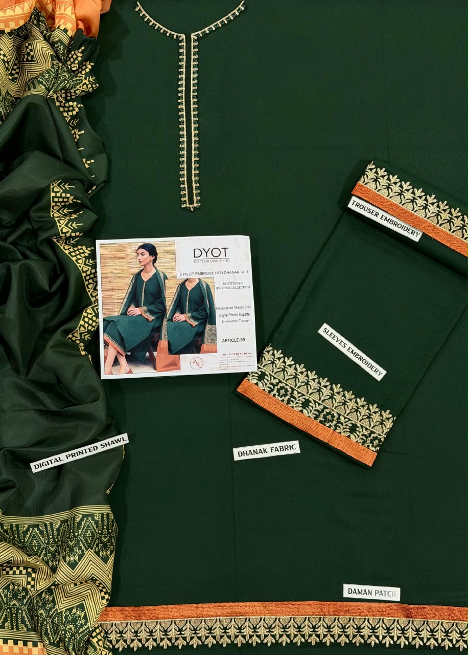 DYOT DHANAK 3PC EMBROIDERED