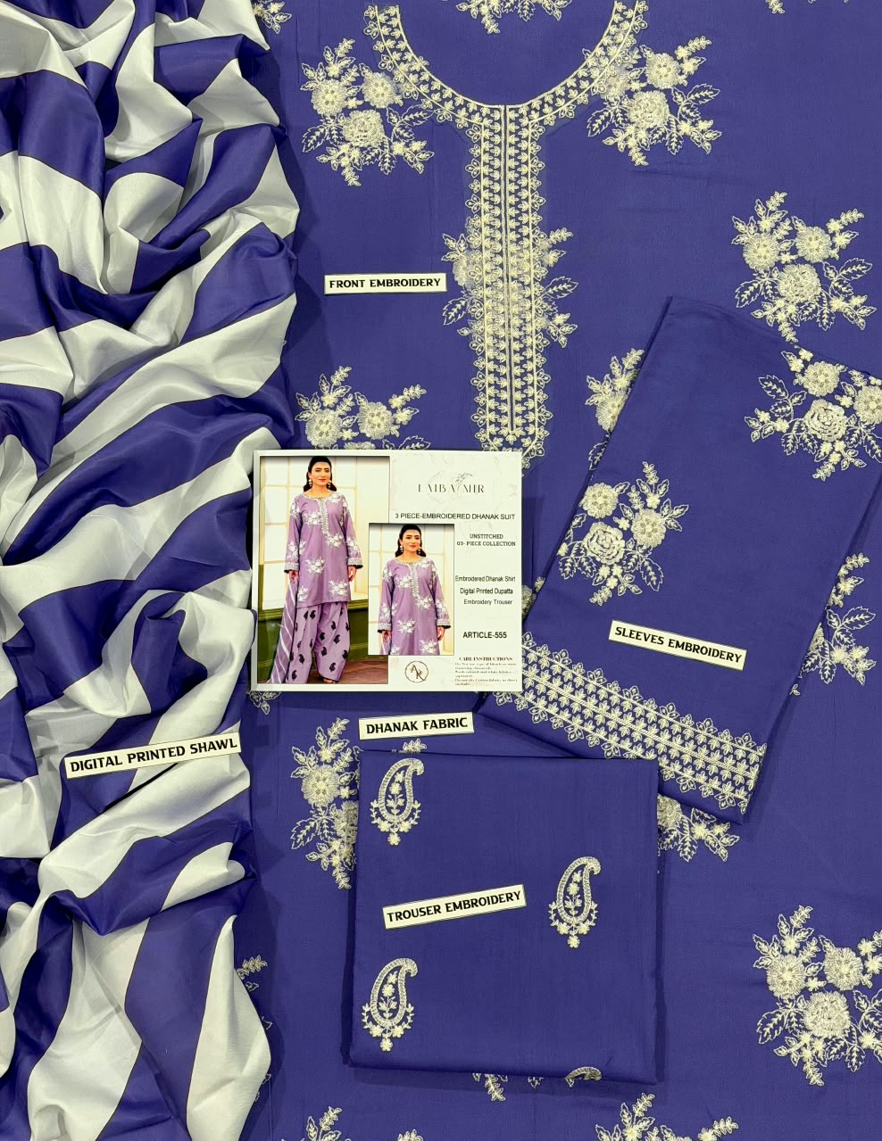 Laiba Mir DHANAK 3PC EMBROIDERED