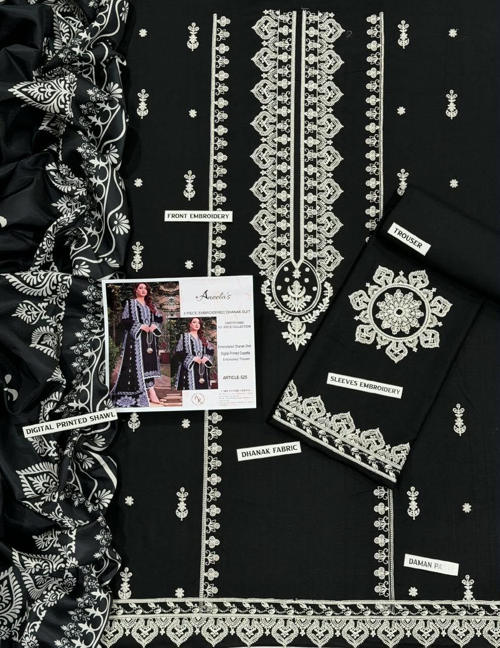 Aneela'S DHANAK 3PC EMBROIDERED