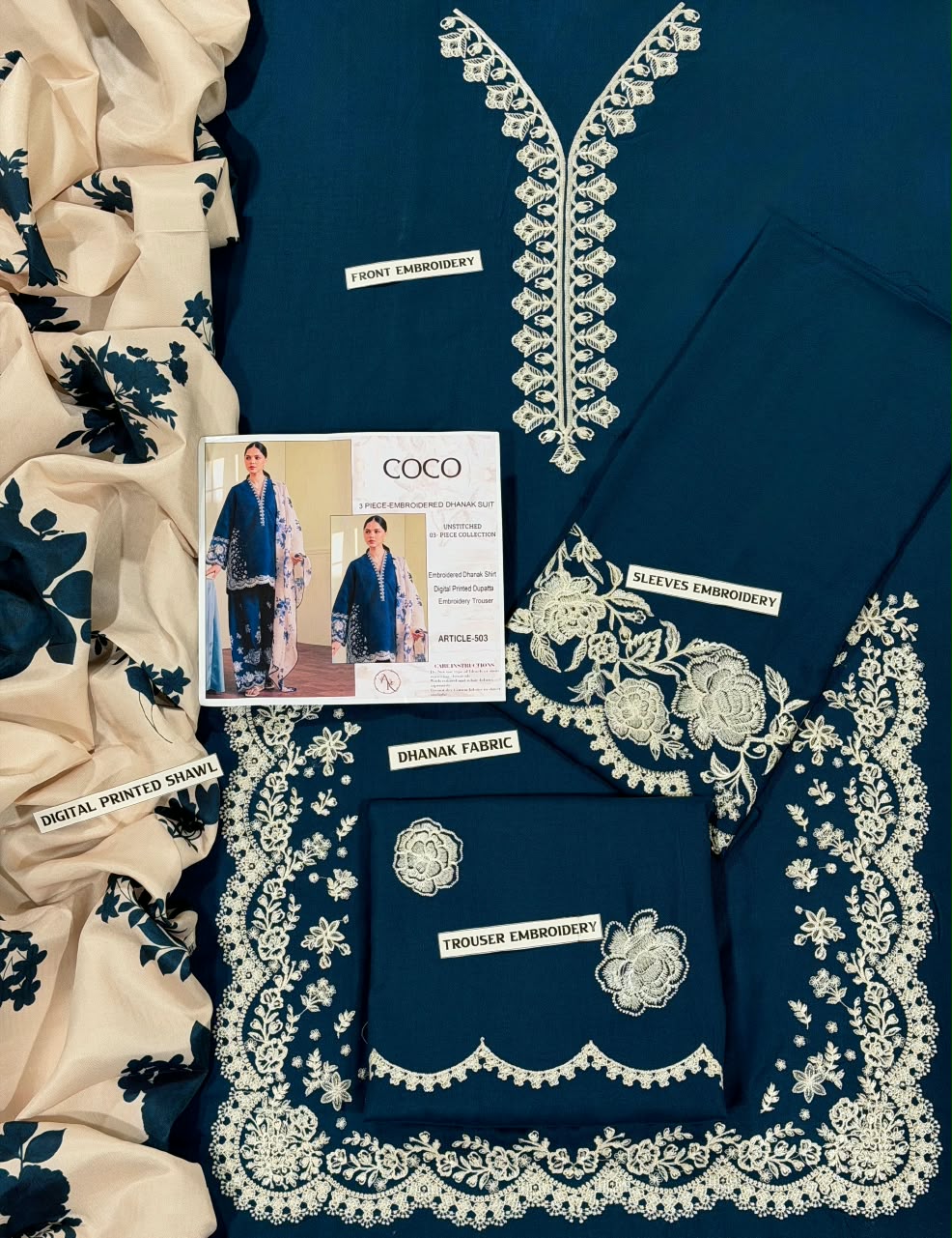COCO DHANAK 3PC EMBROIDERED