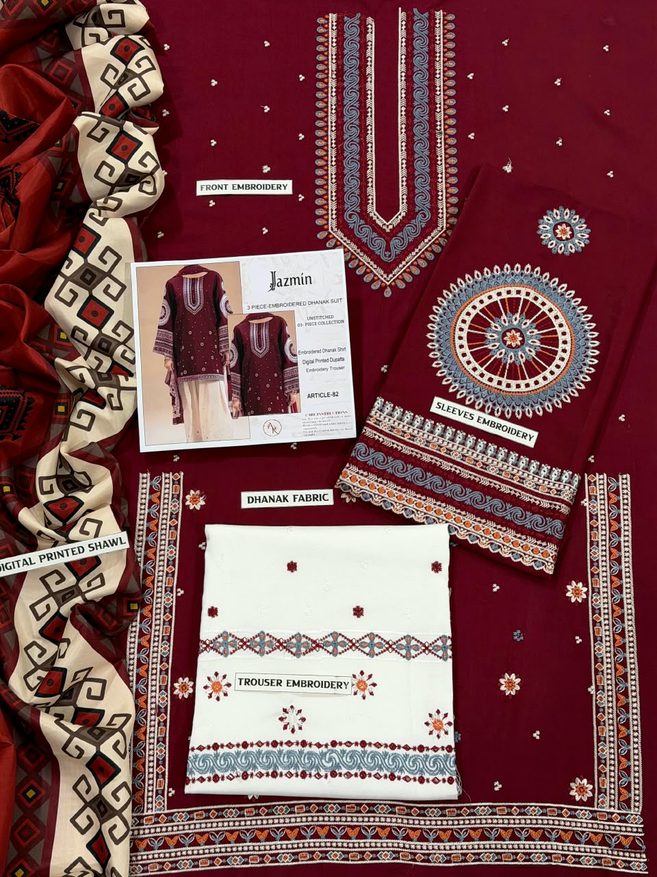 JAZMIN DHANAK 3PC EMBROIDERED