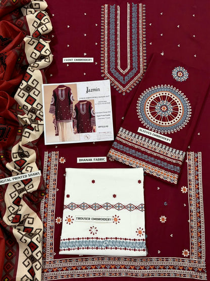 JAZMIN DHANAK 3PC EMBROIDERED