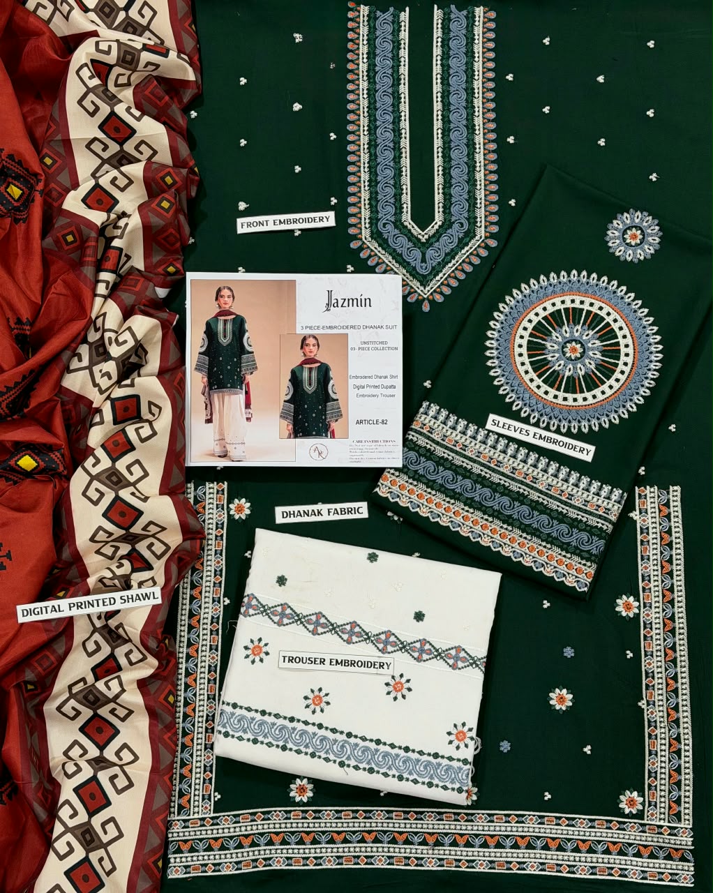JAZMIN DHANAK 3PC EMBROIDERED