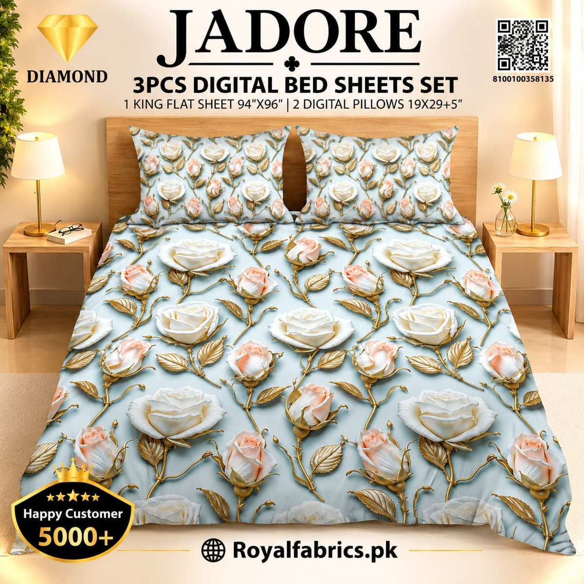 JADORE 3PCS DIGITAL 5D BED SHEET SET (Diamond)